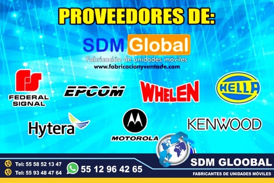 Conversion y Equipamiento de Patrullas nuevas equipadas, Fabricacion y venta de unidades moviles para seguridad publica, privada, rescate, salvamento. SDM Global Mexico somos una empresa líder en el Equipamiento de Patrullas asi como de unidades moviles de rescate, salvamento, proximidad, primer respodiente, equipo tactito, anti motin, fuerzas especiales, semi remolques con personal altamente capasitado para su fabricacion, Roll bar, Tumbaburros, Burrera, Banca central, Defensa trasera, Lona, Rotulacion, Pintura, Torreta de leds, sirena, bocina, codigos, estrobos, luces, etc. somos fabricantes.El término auto o moto Patrulla es utilizado para Patrullar un área concreta asignada. ​ Su función primaria es servir de apoyo a los oficiales de Policía en sus tareas diarias como rondines y traslado de delincuentes. somos fabricantes de unidades moviles especiales.Somos una Empresa Mexicana líder en el Mercado con años de experiencia, especialistas en el Equipamiento de Patrullas Equipadas Cajas y Remolques Unidades Moviles Especiales de Seguridad, Rescate, Salvamento, Salud, Comunicacion, Higine, etc.,Somos fabribricantes directos, distribuidores en todo Mexico, comunicate y te atenderemos personalmente.