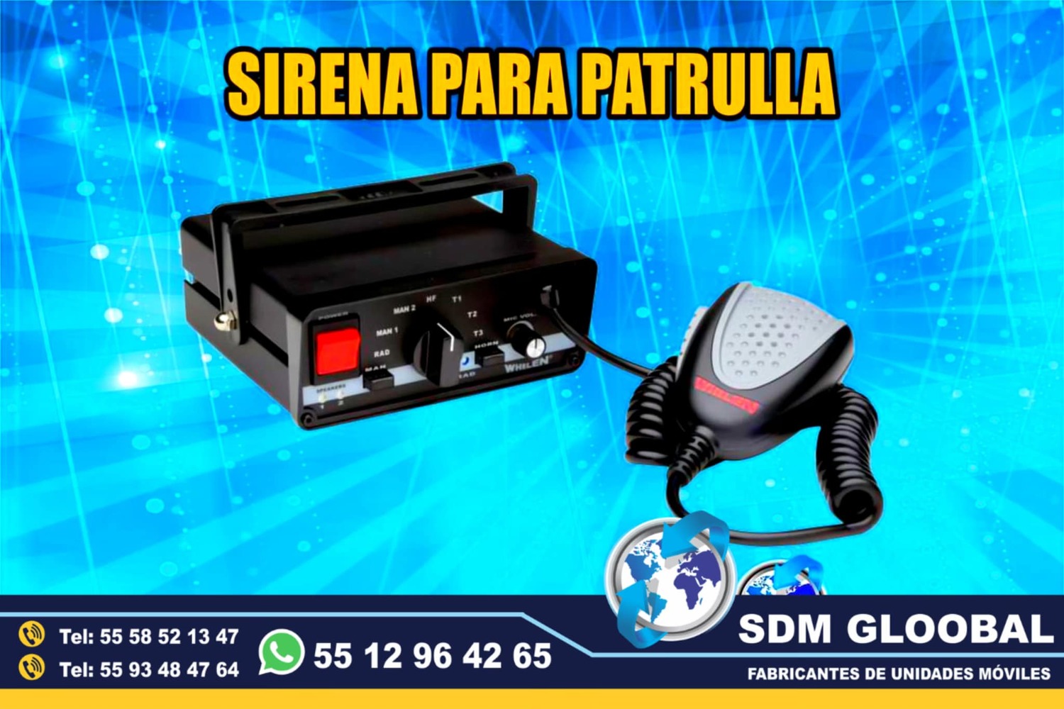 Venta de Sirena para patrullas pick up, sedan y motopatrullas en Mexico 