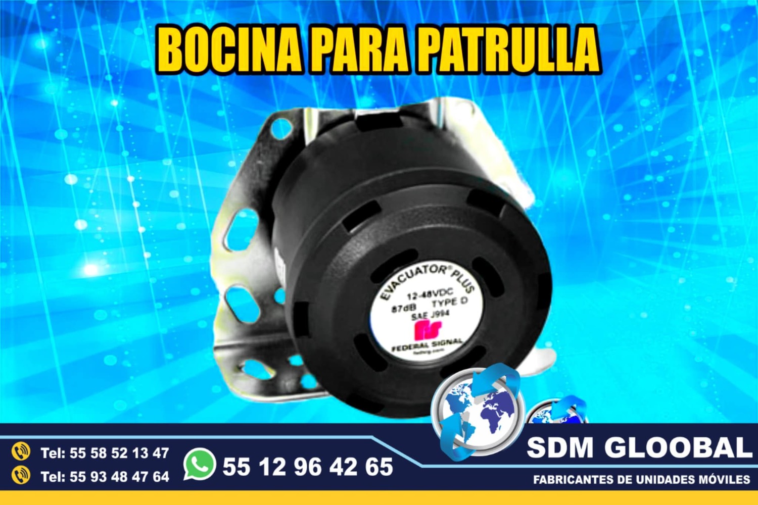 Venta de Bocina para patrullas pick up, sedan y motopatrullas en Mexico 